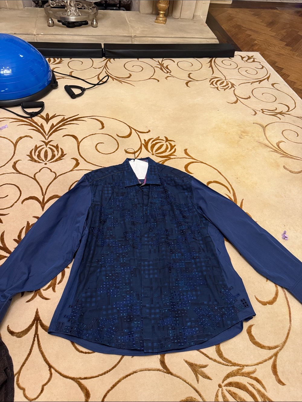 Robert Graham Navy Blue Patterned Long Sleeve Dress Shirt